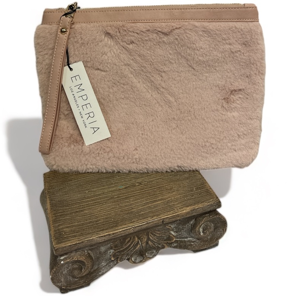 Pink Soft Plush Wristlet | Clutch Zips Shut | 2 Inside Pockets | Approx 13x9 NWT